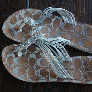 Coach Signature Classic Flip Flops in Silver